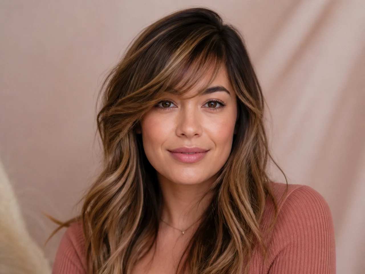 Wispy side swept bangs with highlights