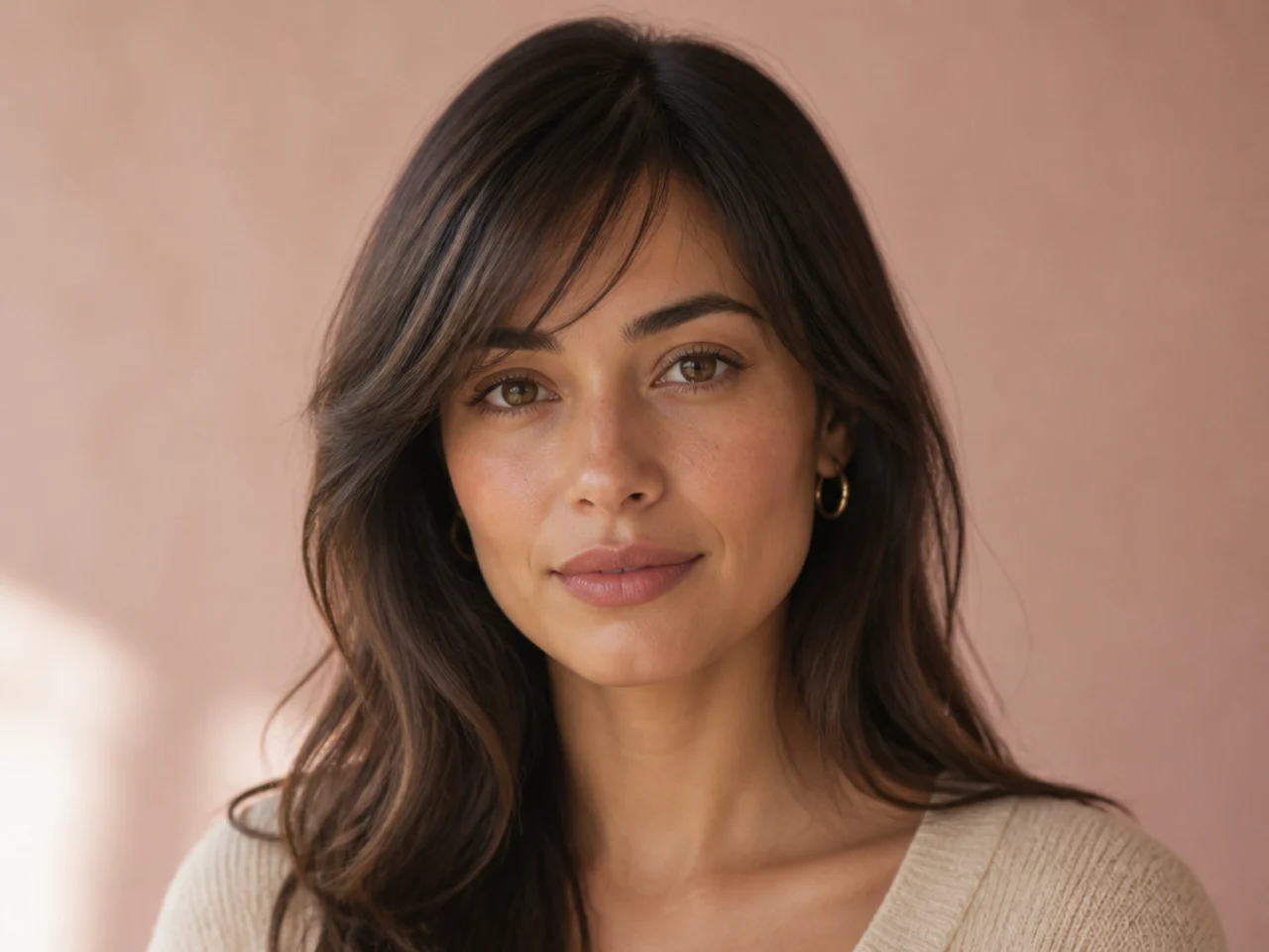 A very lightly wisped side swept fringe