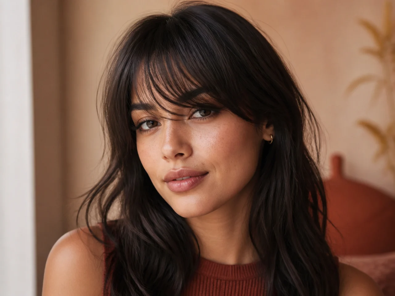 Textured wispy side swept bangs