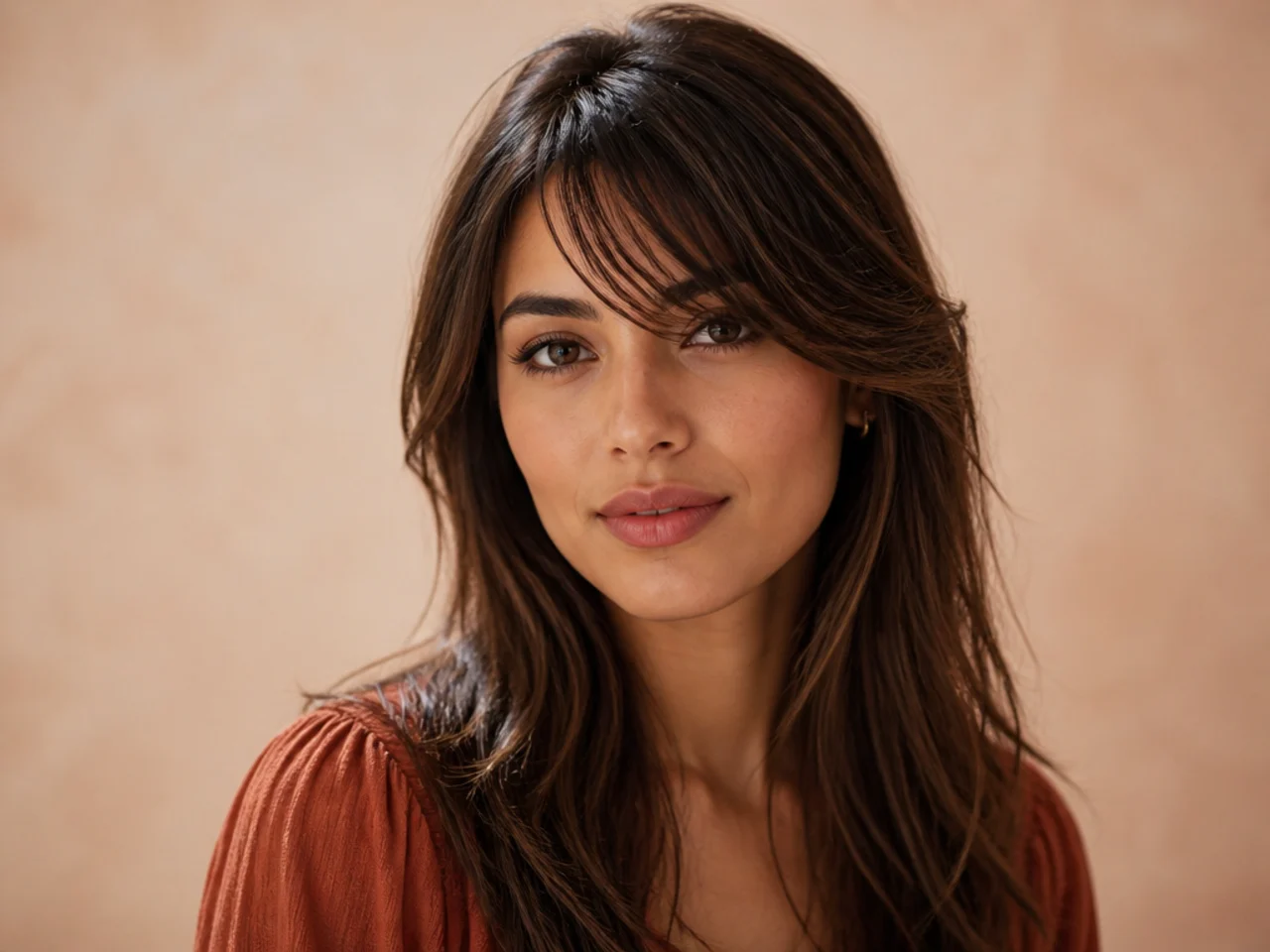 Wispy brow-length side swept bangs