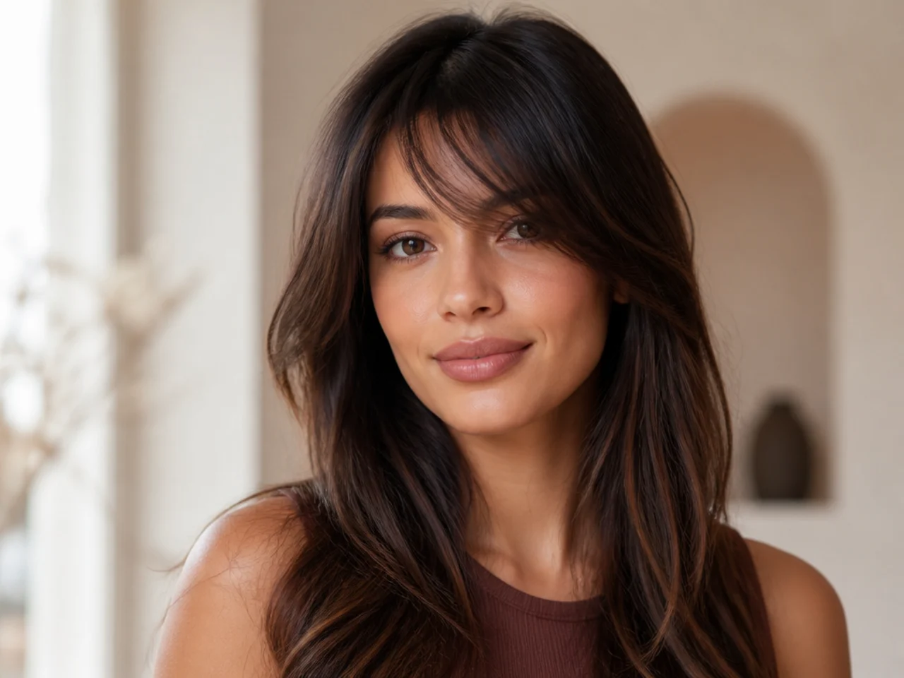 Wispy long side swept bangs