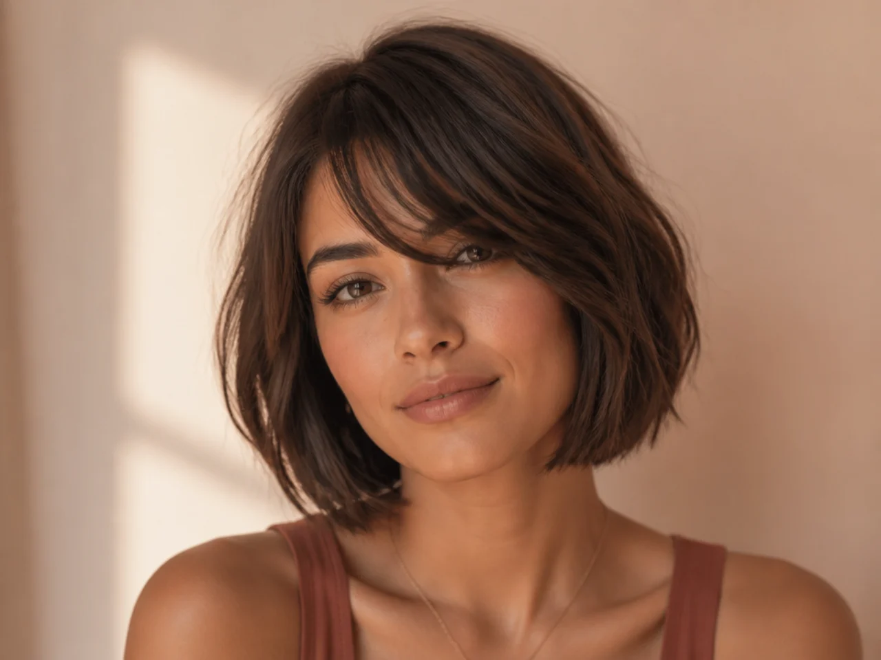Wispy side swept bangs with a bob