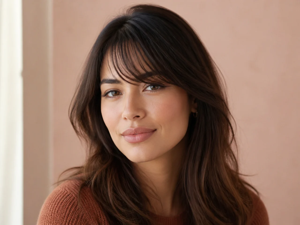 Wispy side swept bangs on medium-density hair
