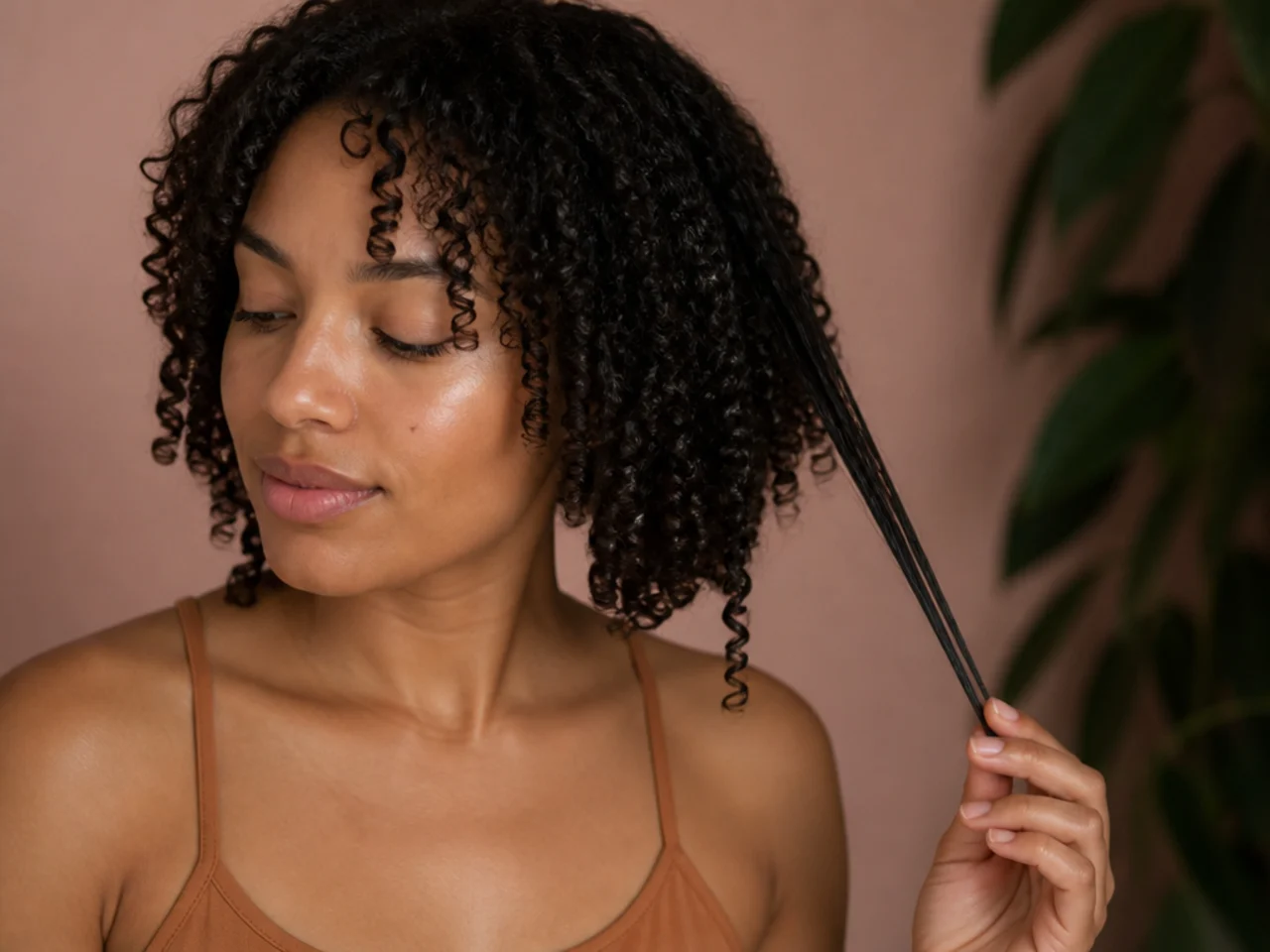 A wet stretched curl beside the same curl dry and shrunk