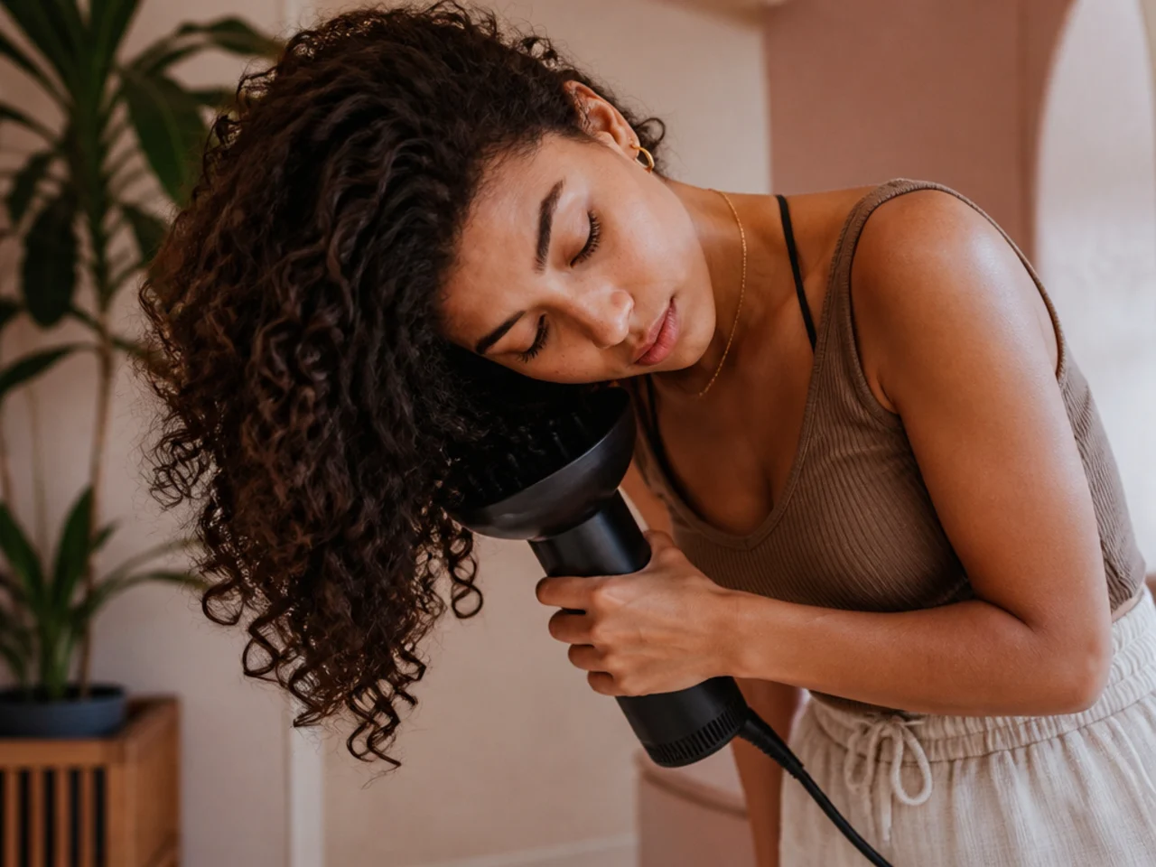 Curls being diffused upside down for root lift