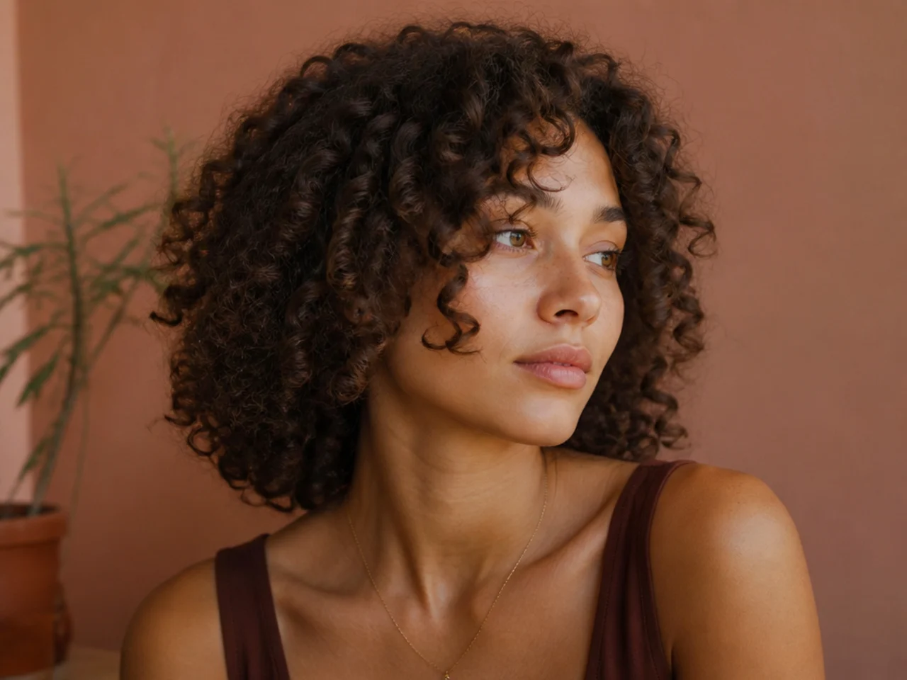 Front layers set at the cheekbone on curly hair