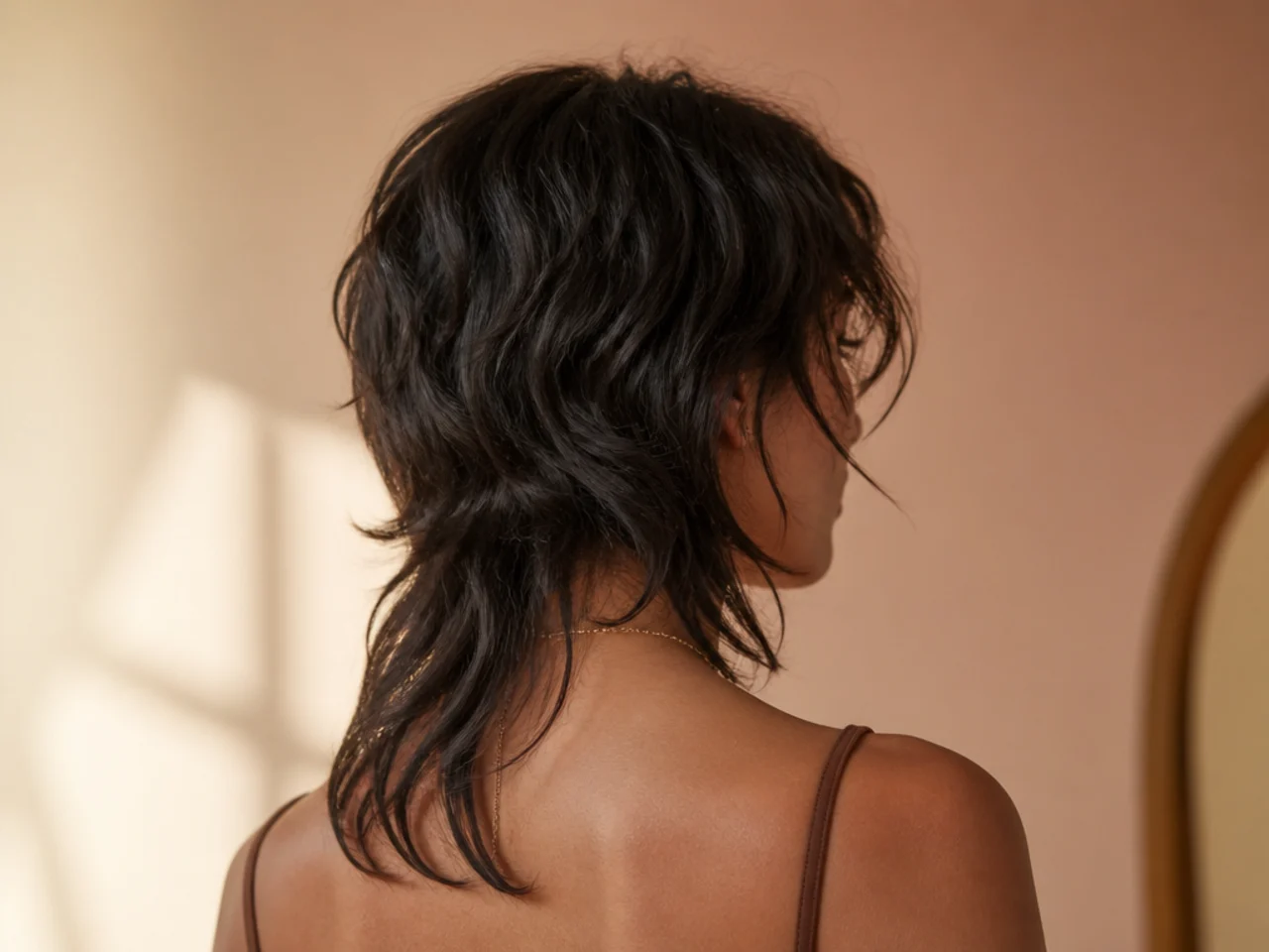 Back view of a wolf cut nape with a longer tail section