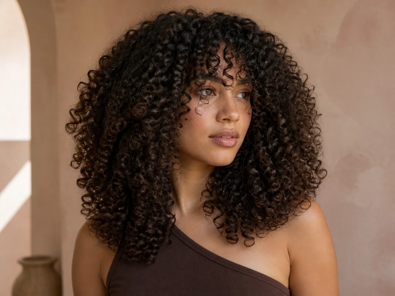 Tight spiral curls in a two length butterfly shape
