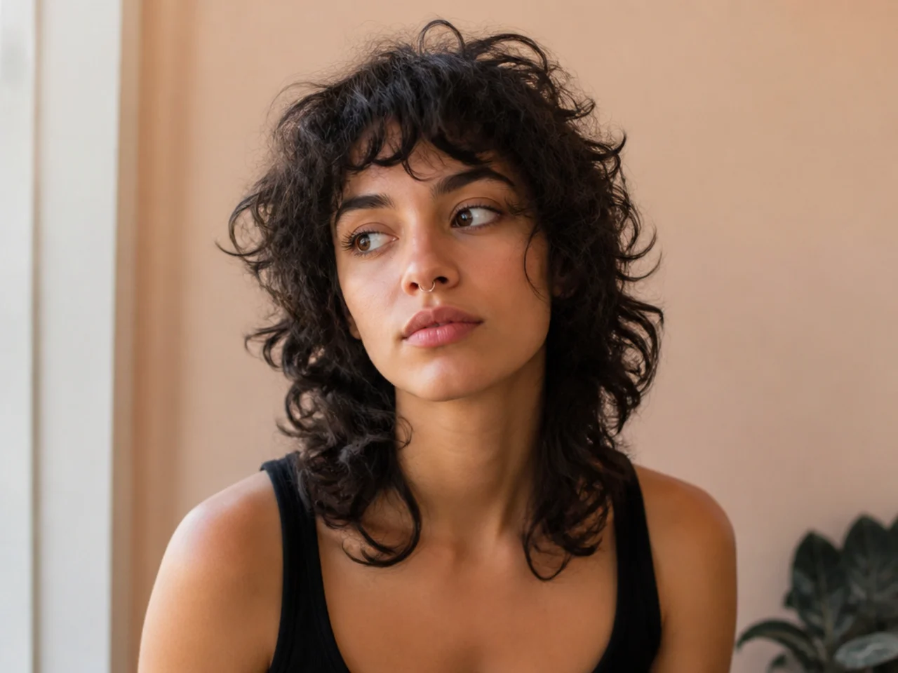 A curly wolf cut cut into fine curls