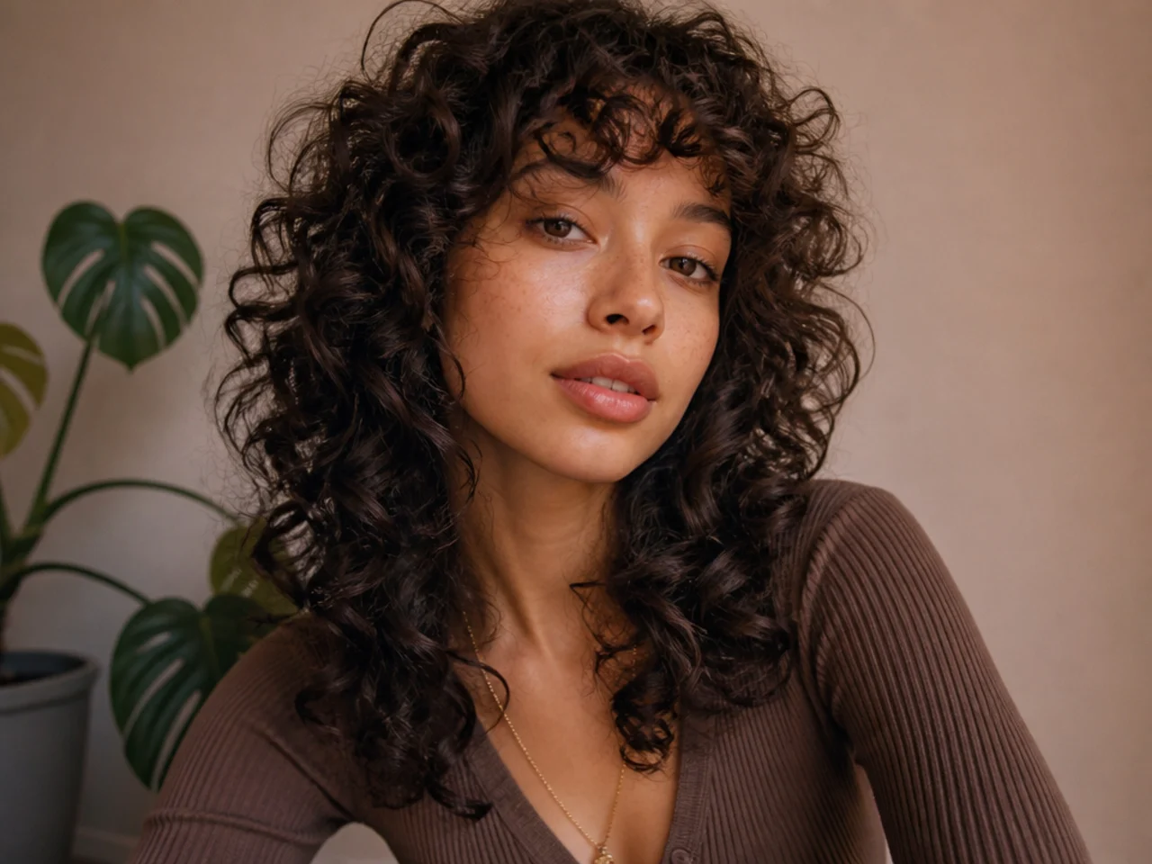 A curly wolf cut cut into thick dense curls