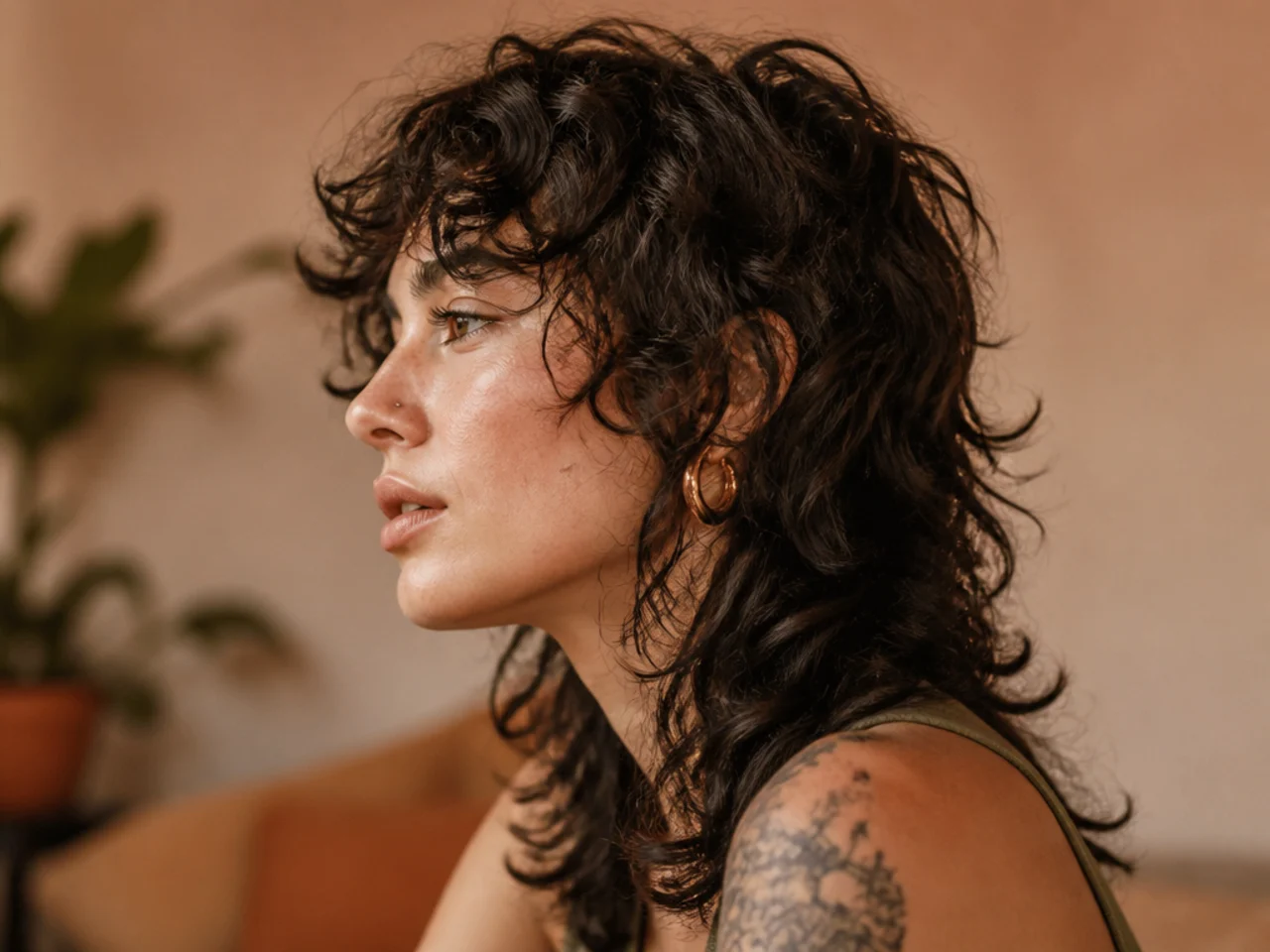 A grown out curly wolf cut twelve weeks after cutting
