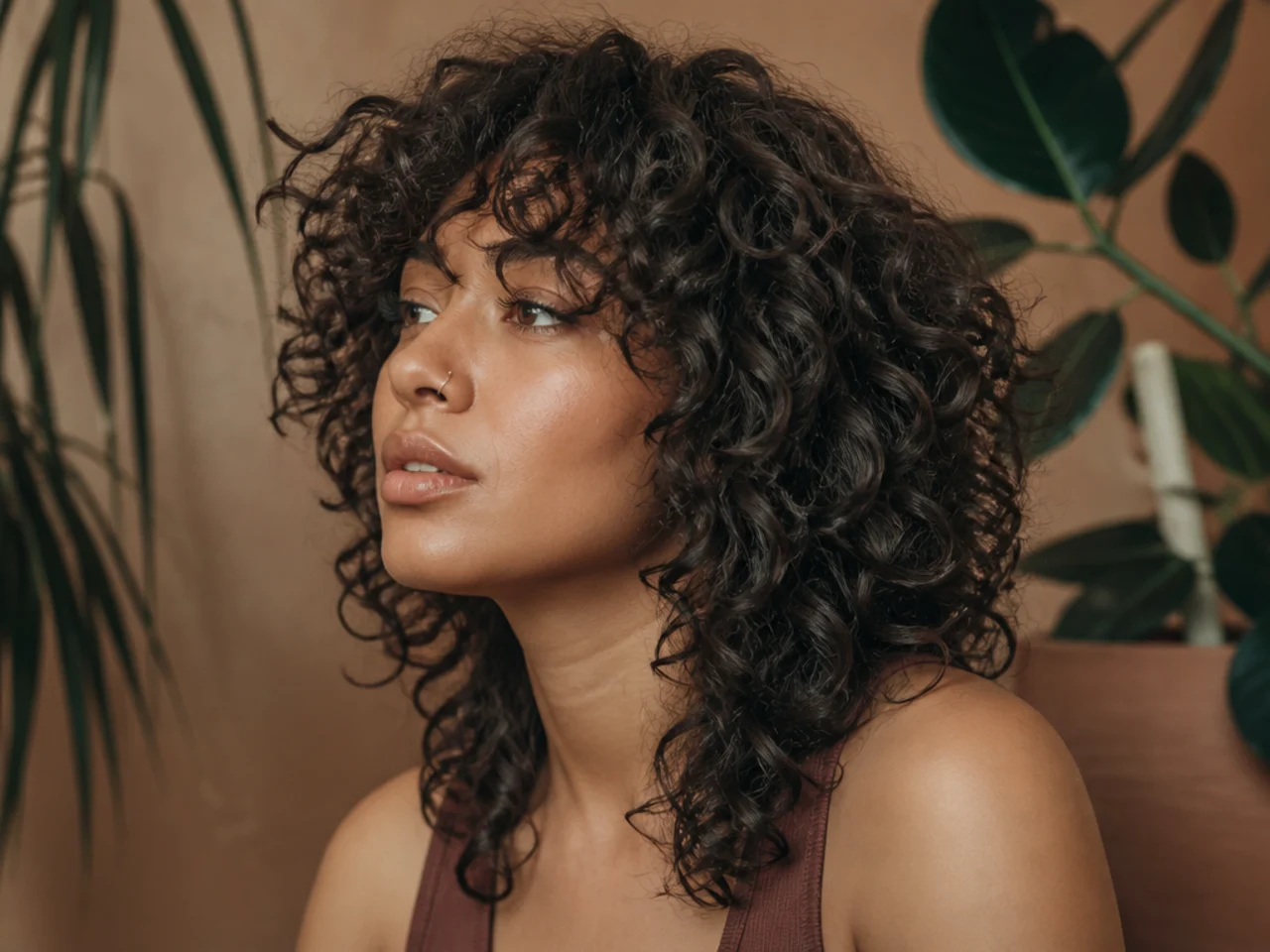 A wolf cut on tight curls