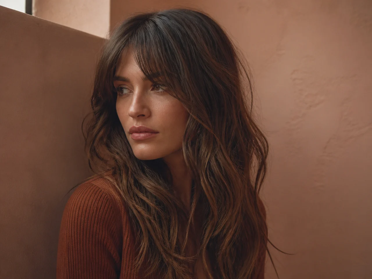 Loose natural waves with a soft parted fringe and choppy crown layers