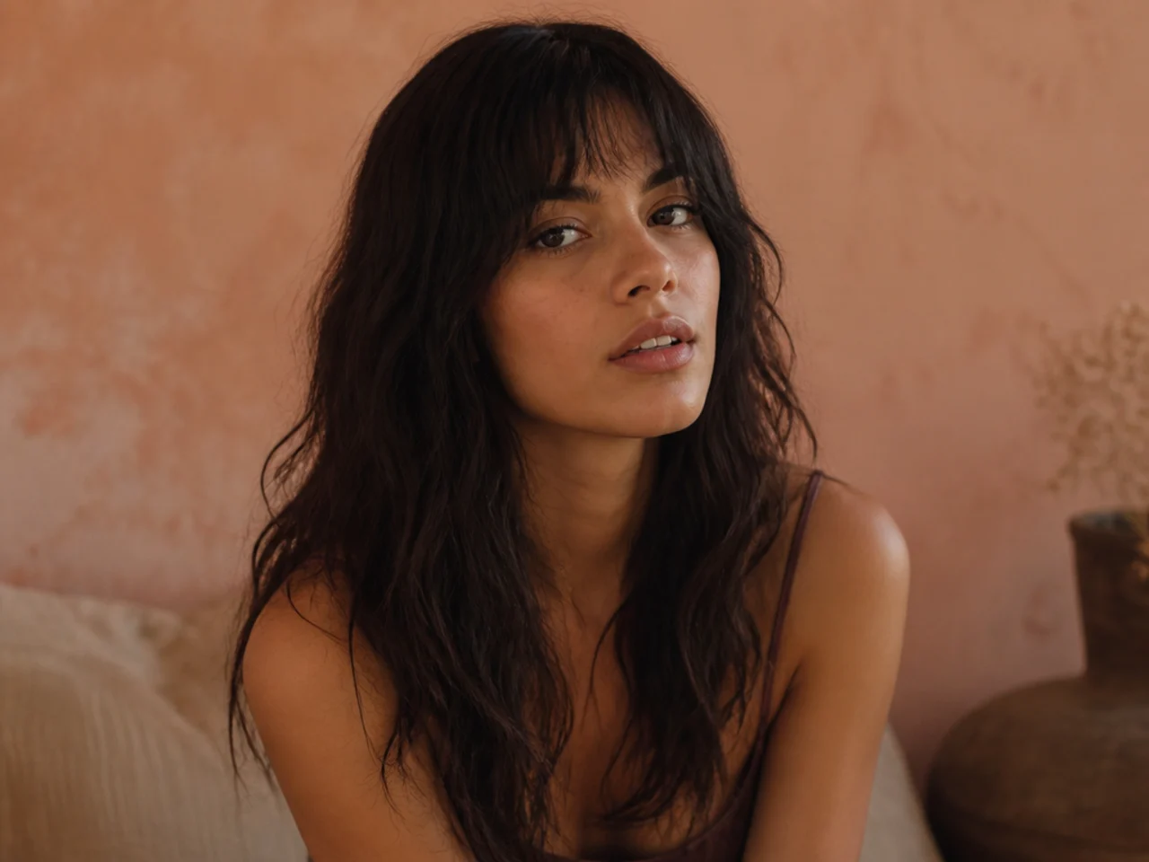 Undone air dried texture with visible natural bend through the layers and a soft fringe