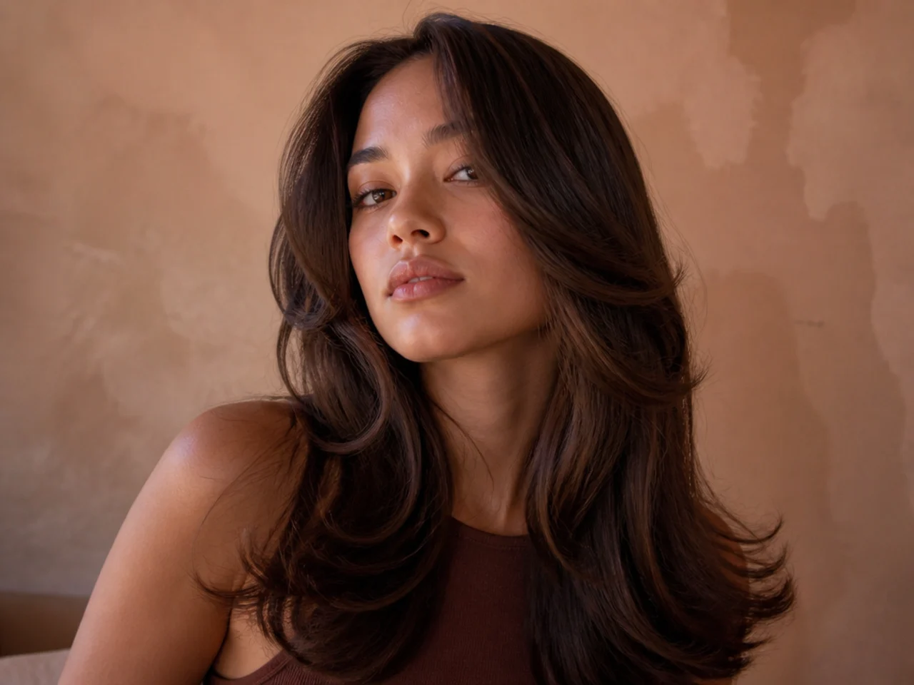 Long hair with the front sections falling to the jawline and sweeping outward