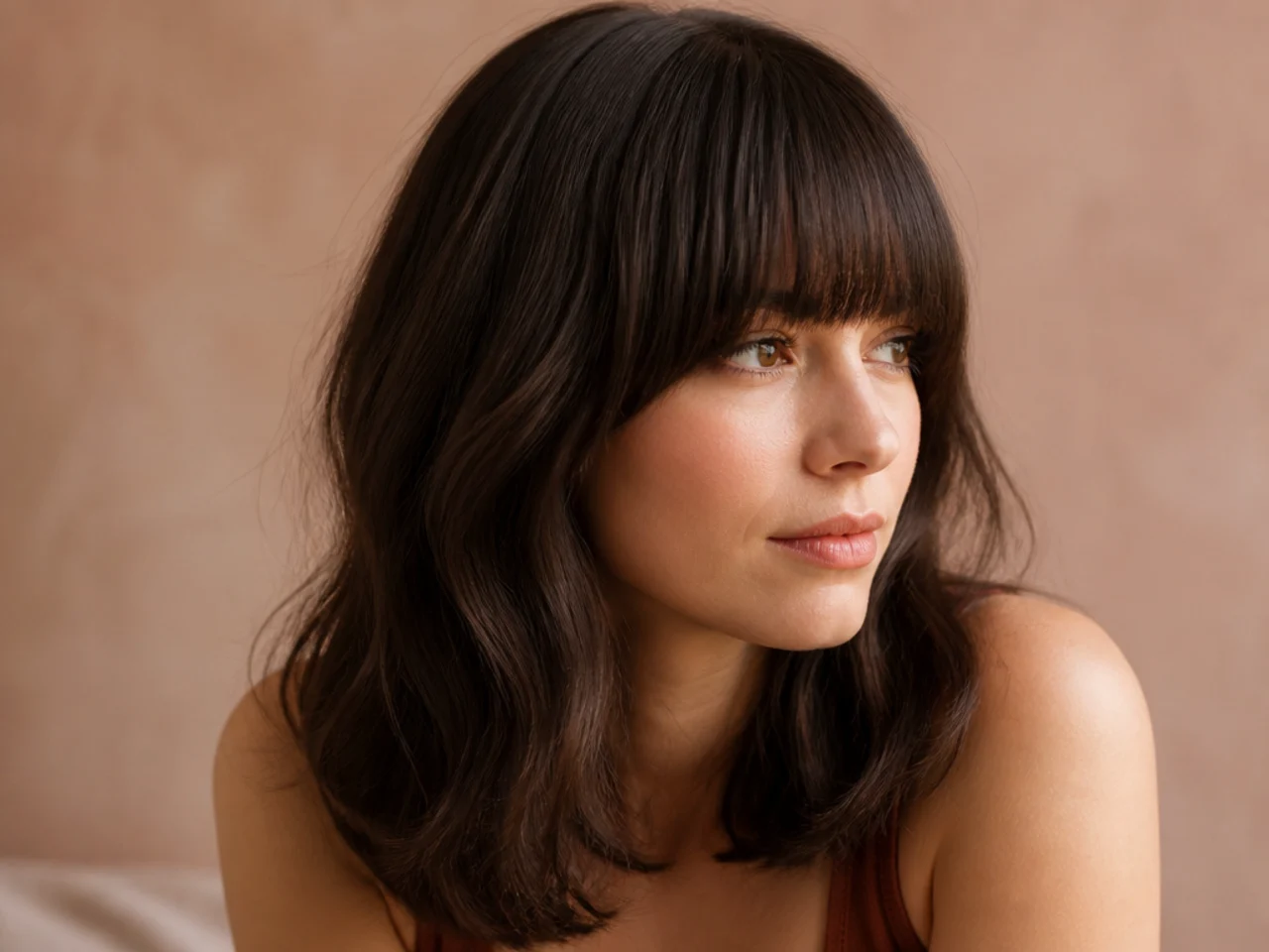 Dense fringe with a solid unbroken edge curving away from the face