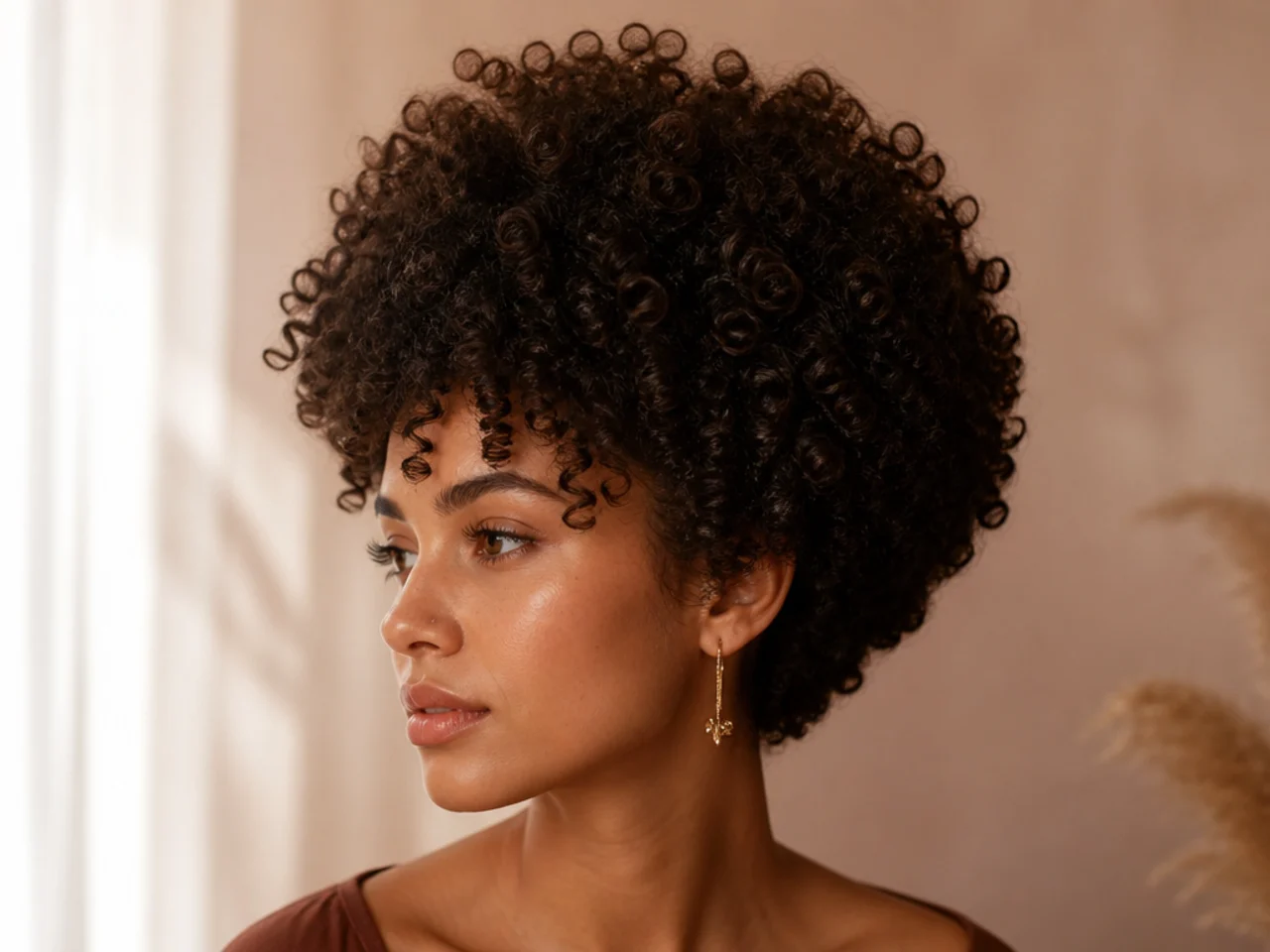 Dense tight coils shaped into rounded tiers with a lifted crown