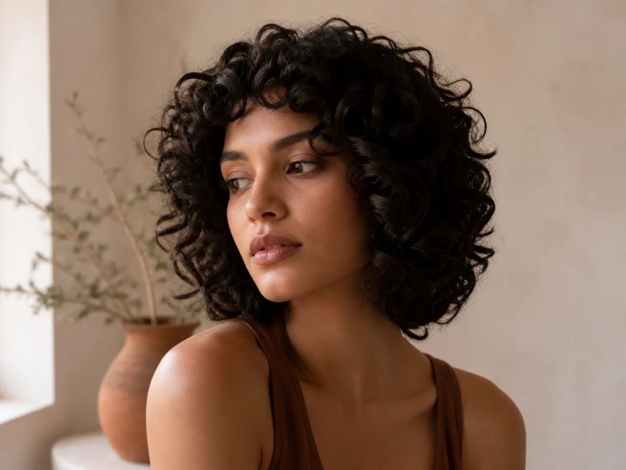 Thick curls with the interior thinned so the outer shape sits close and narrow