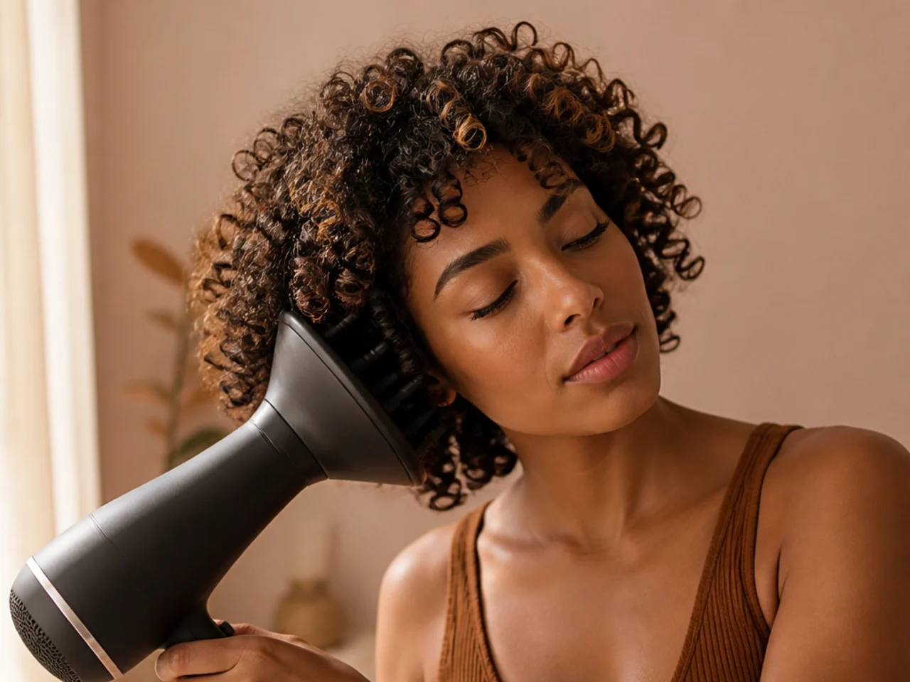 A diffuser cupping curls upward toward the scalp mid dry