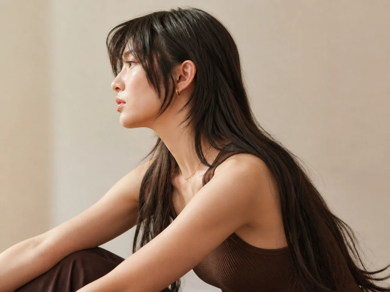 Long fine hair with shorter sides and a heavy long back