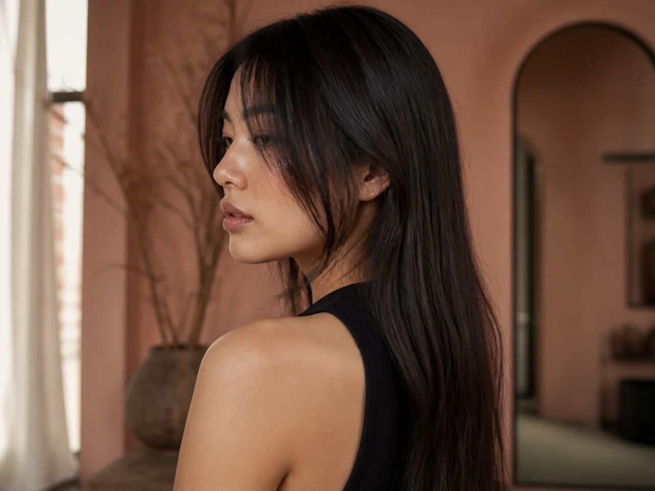 Long fine hair with short face framing pieces and untouched length at the back