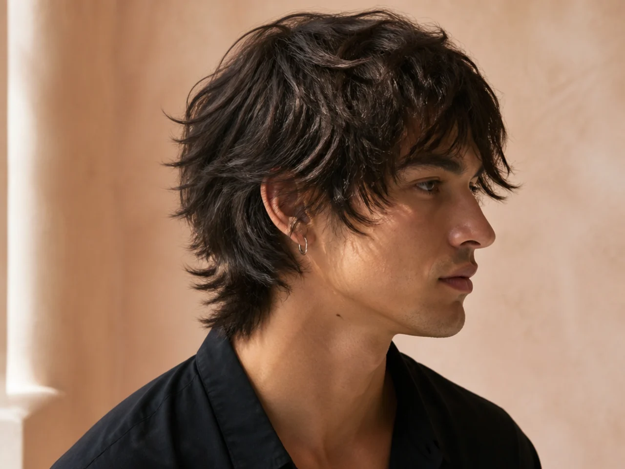 Razored tapered ends on a thick layered wolf cut