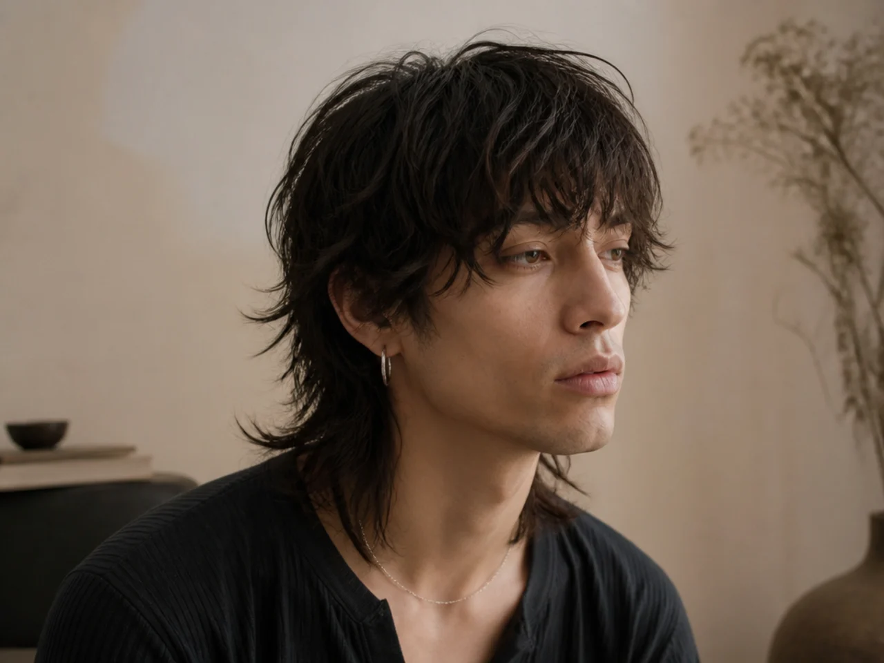 A wolf cut with cheekbone width and a forward fringe on a long face shape