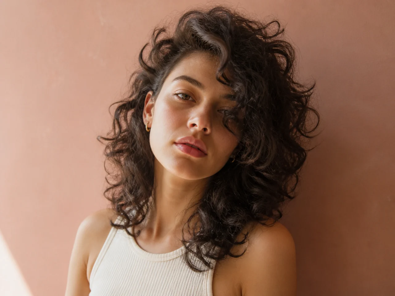 Curly wolf cut with the front left long and no fringe