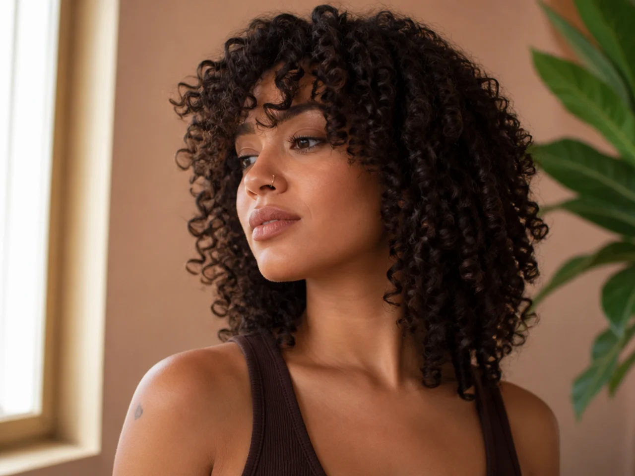 Curly wolf cut with a uniform twist out pattern through the lengths
