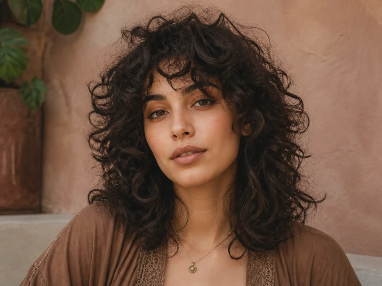 A grown out curly wolf cut that has spread wider than it is tall