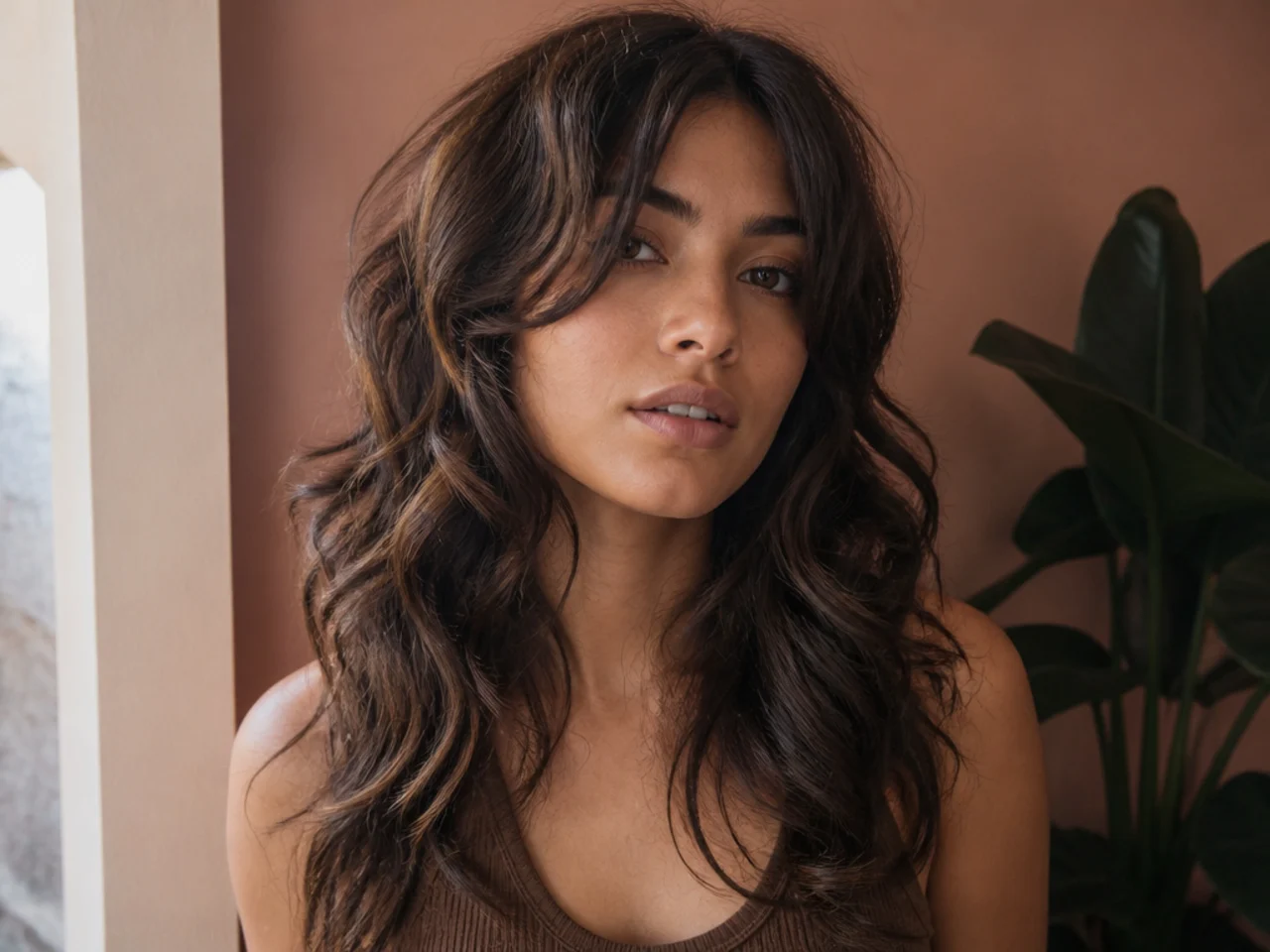 Loose wavy hair cut into a wolf cut with soft S shaped bends