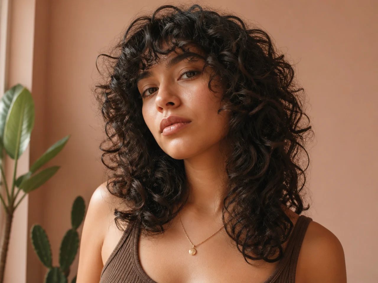 Defined spiral curls shaped into a wolf cut with clear ribbon separation