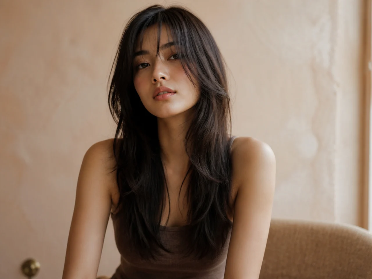 A long wolf cut on straight hair