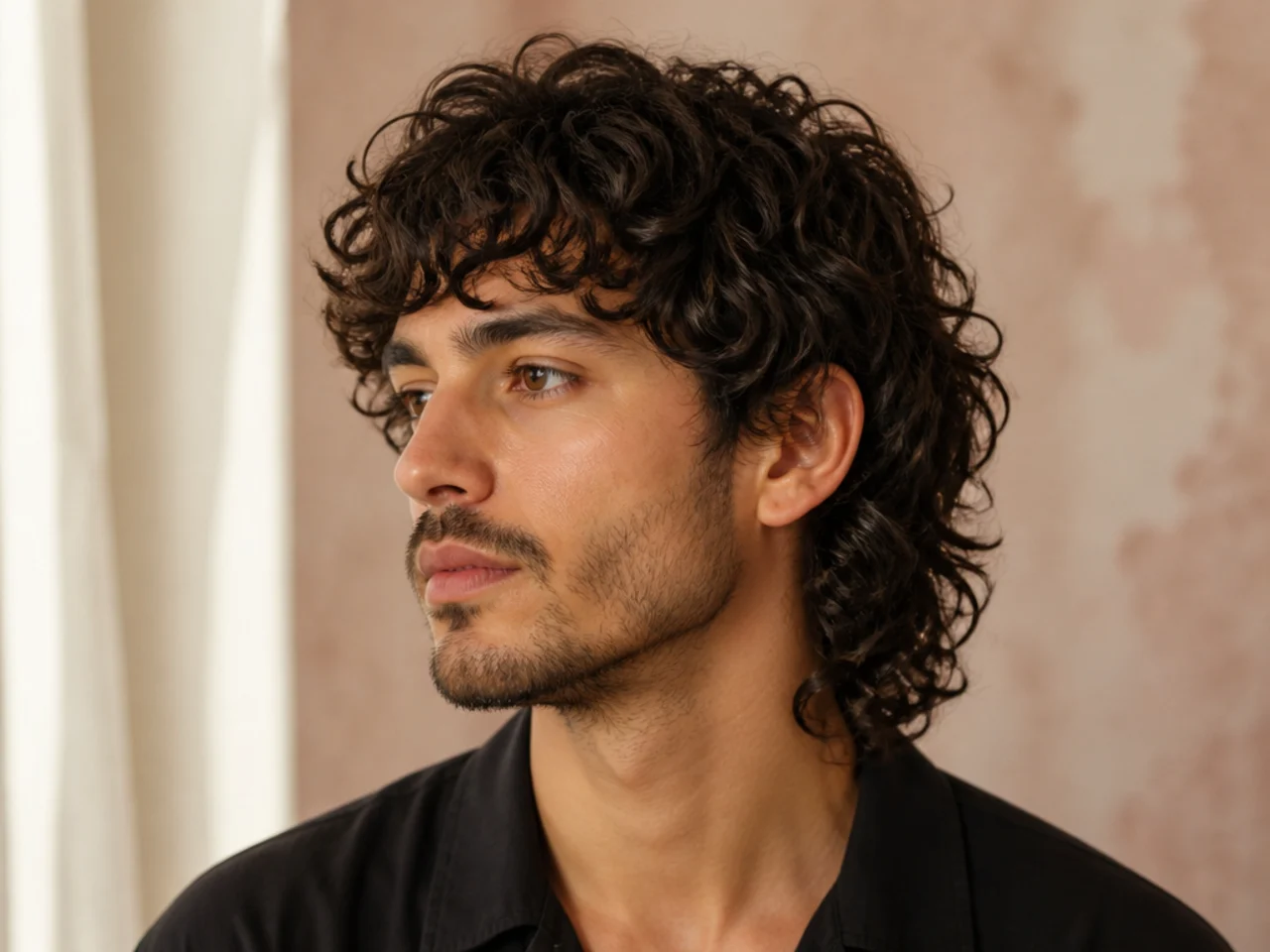 Curly wolf cut on textured hair showing full layered crown