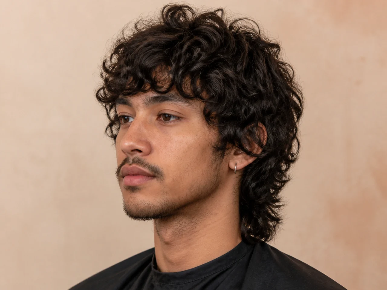 Curly wolf cut with volumetric spirals stacked around the crown