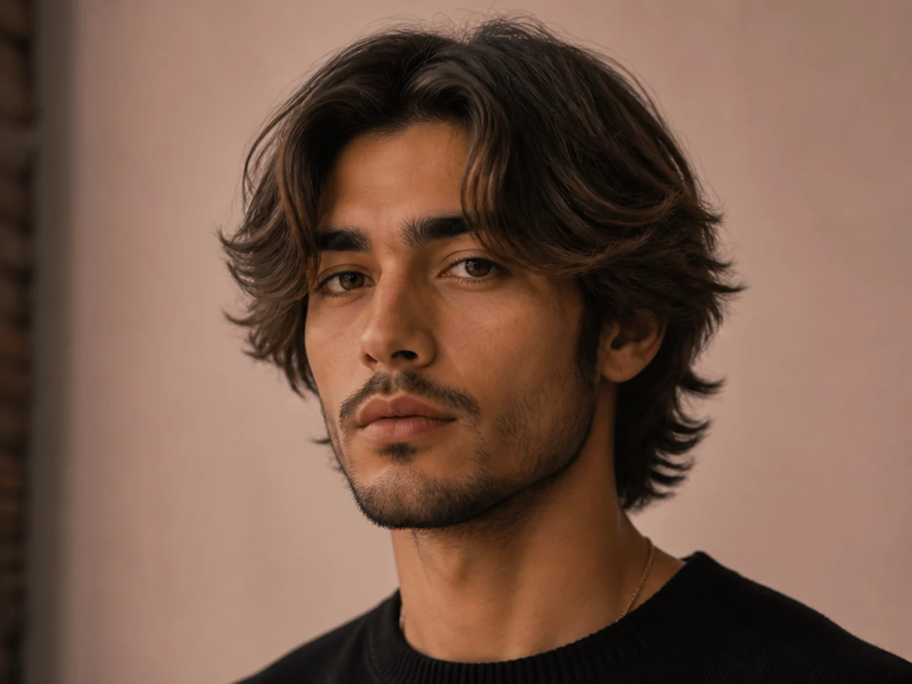 Curtain wolf cut with center-parted bangs falling to the cheekbones