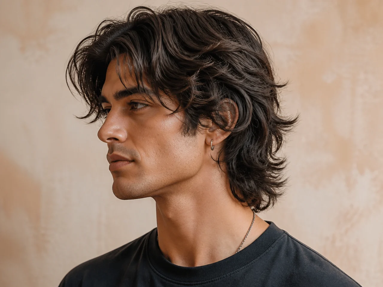 Feathered wolf cut with soft outward-flicking ends and layered fringe