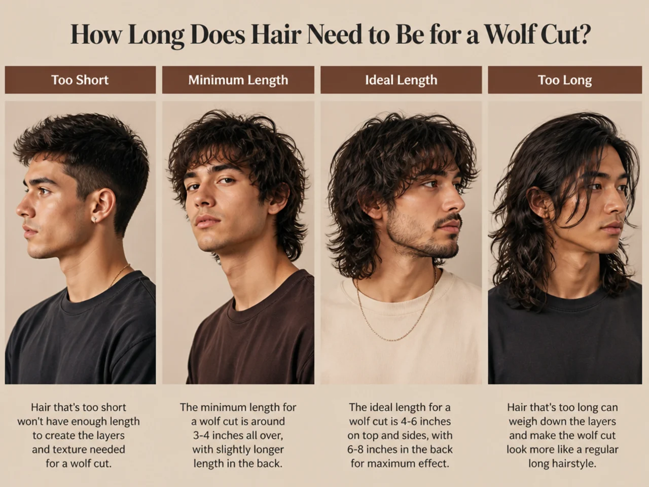Man measuring hair length in front of a mirror to check for wolf cut minimum
