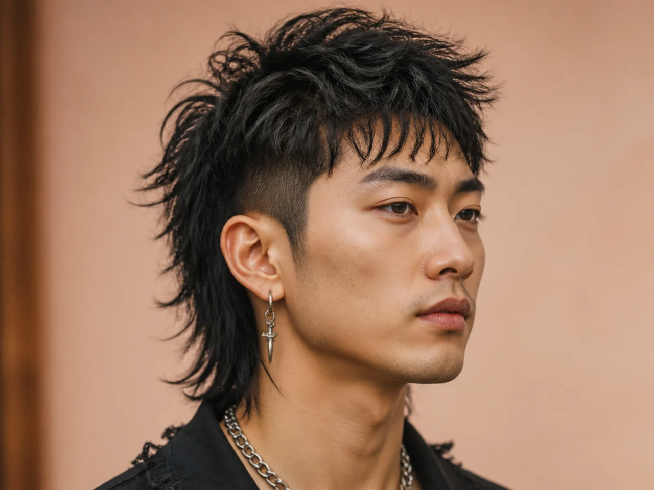 Punk wolf cut with spiky top and razored disconnected texture