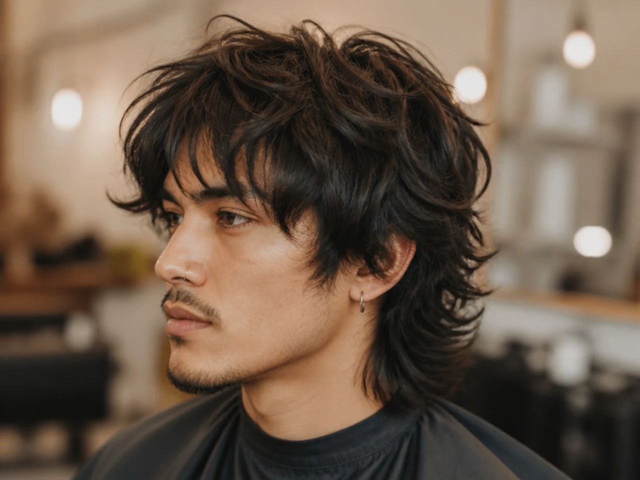 Shag wolf cut on wavy chestnut hair with heavy internal layering and choppy ends