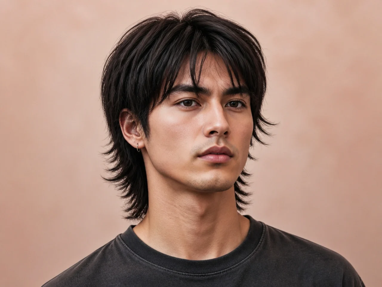 Straight wolf cut with sleek defined layers and glossy finish