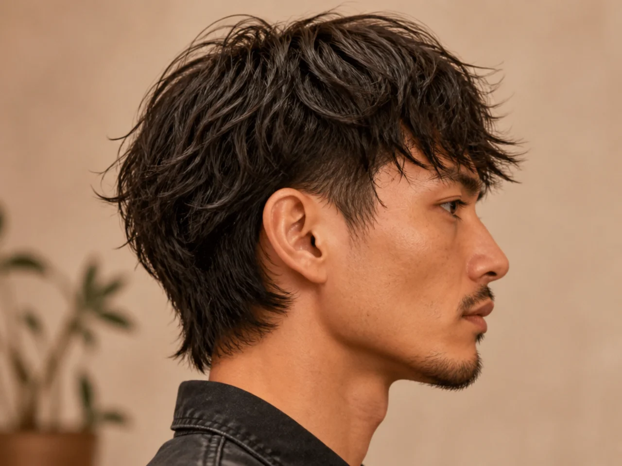 Tapered nape wolf cut with cleanly shortened neckline and layered length above