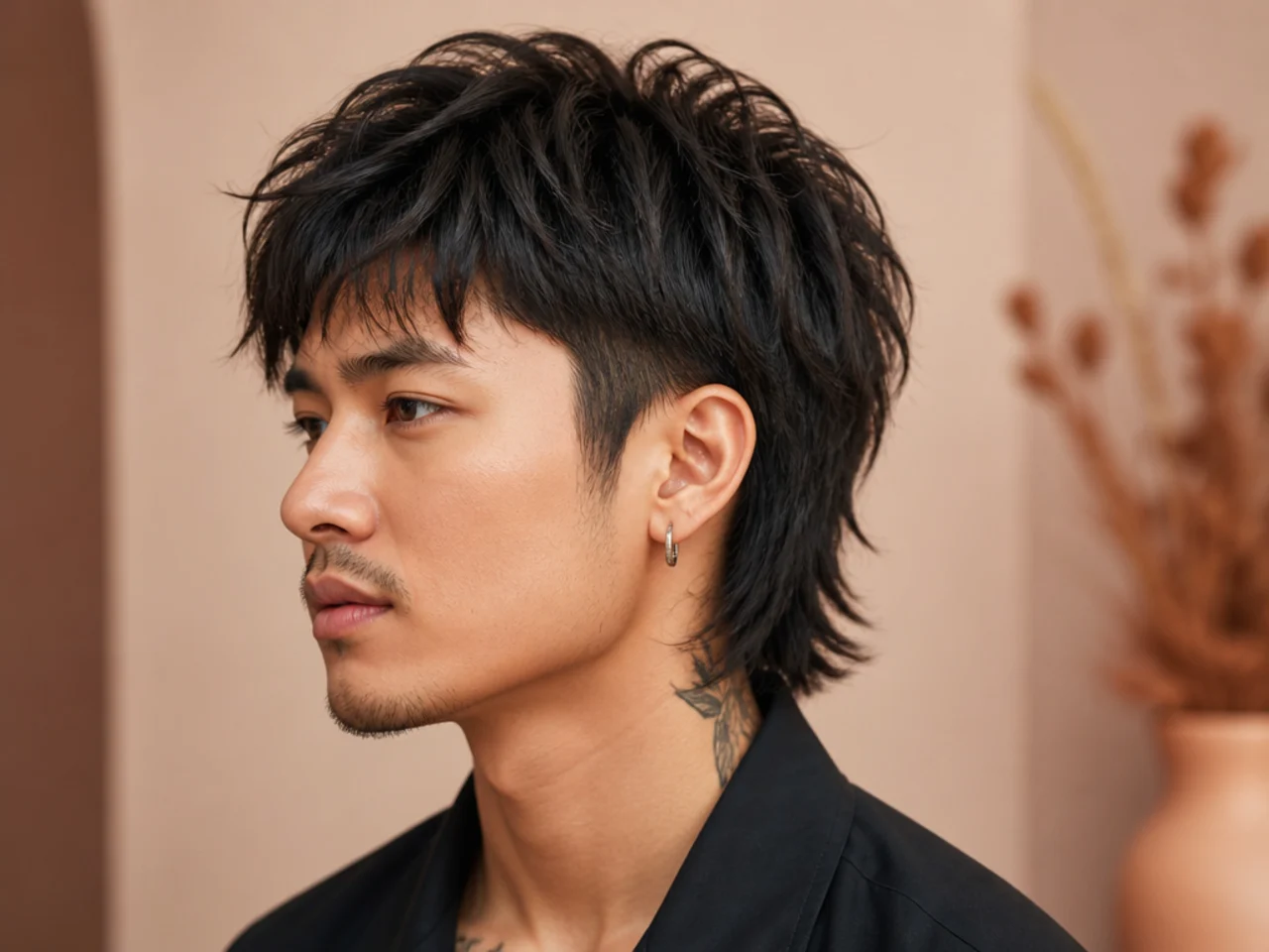 Tapered wolf cut with clean gradient sides blending into layered top