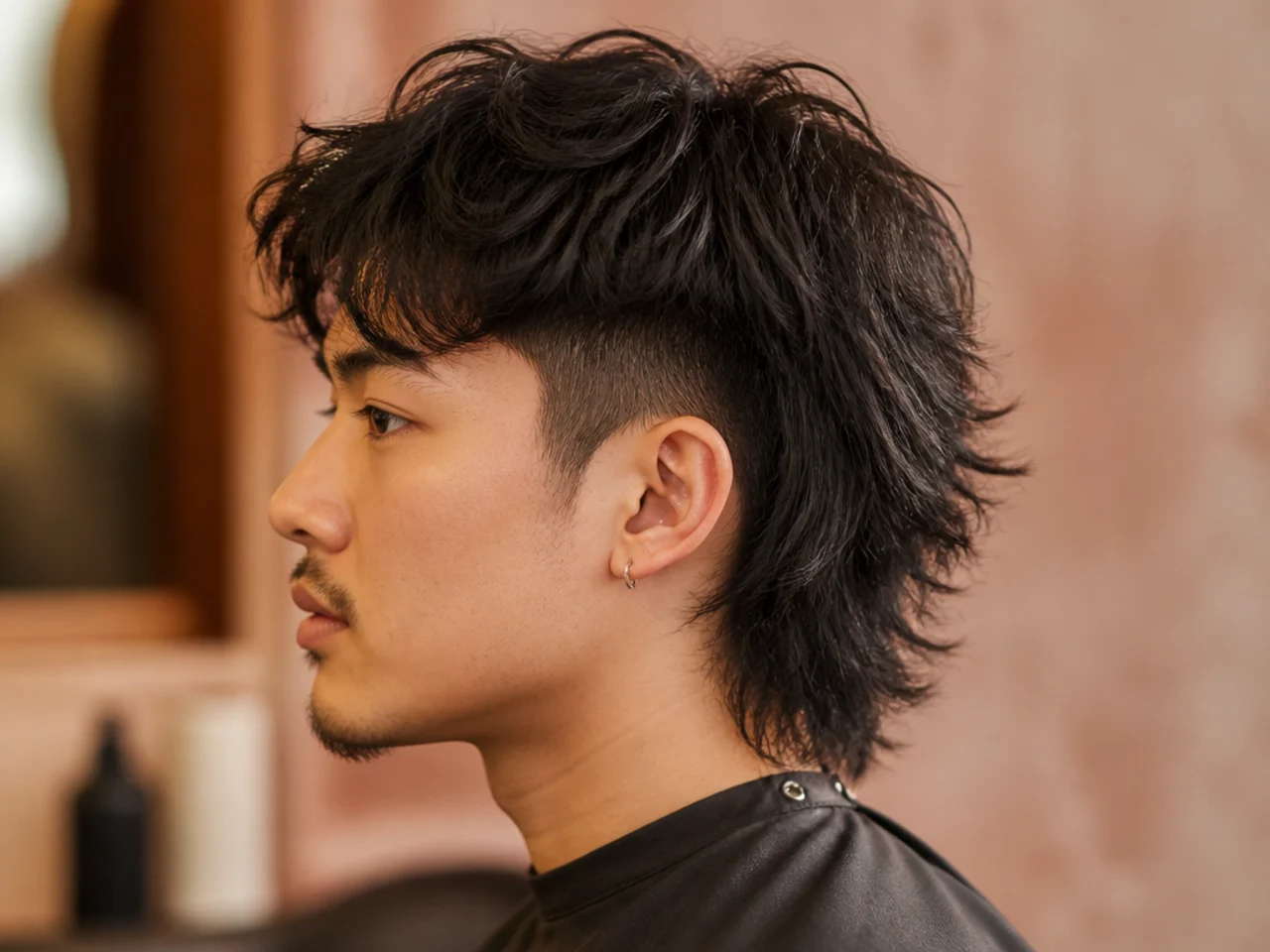 Undercut wolf cut with disconnected shaved sides and full layered top