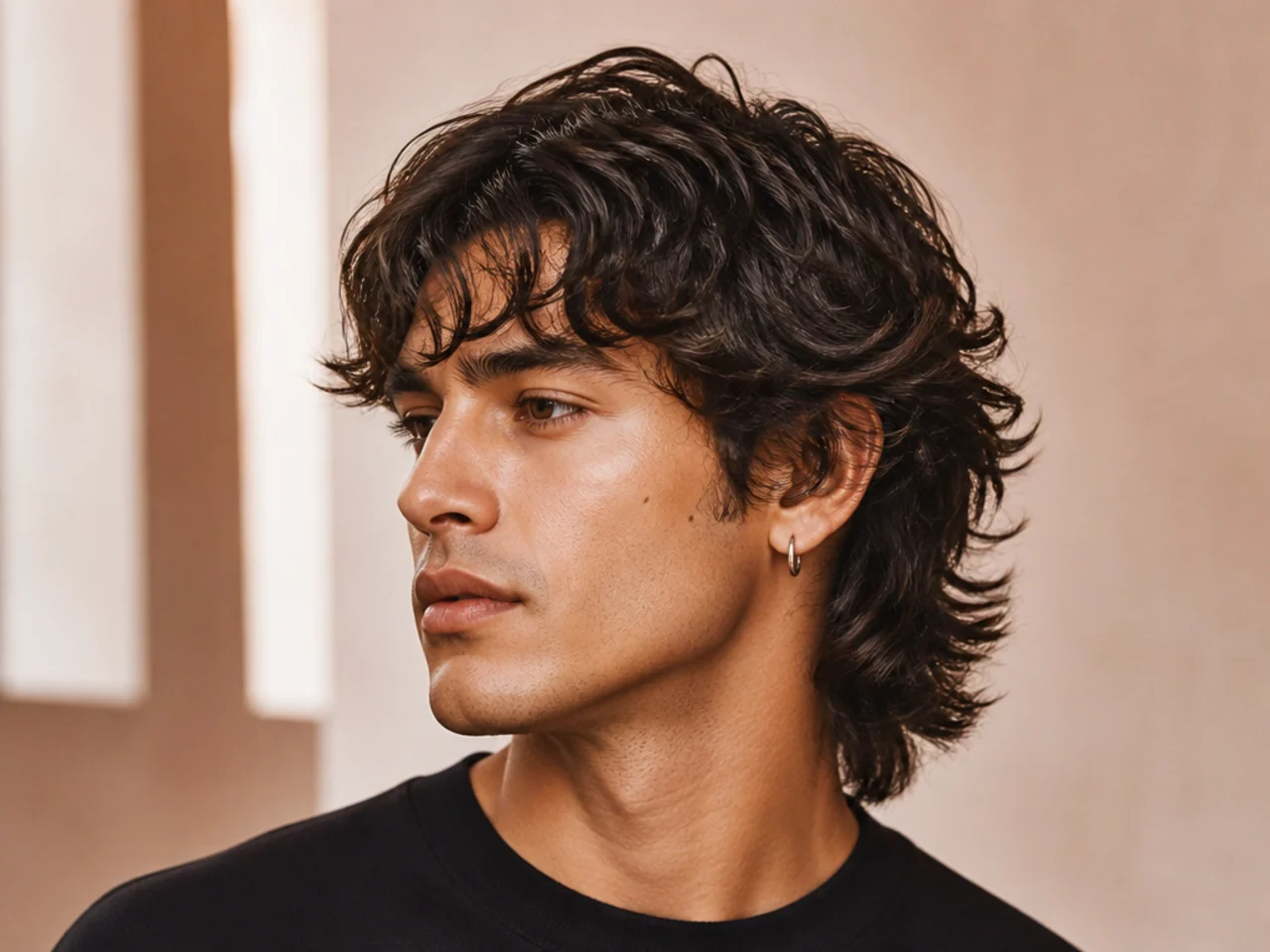 Wavy wolf cut with natural bend showing through layered mid-length hair
