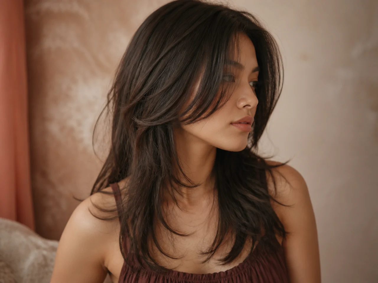 Long hair with weight removed from the under layers