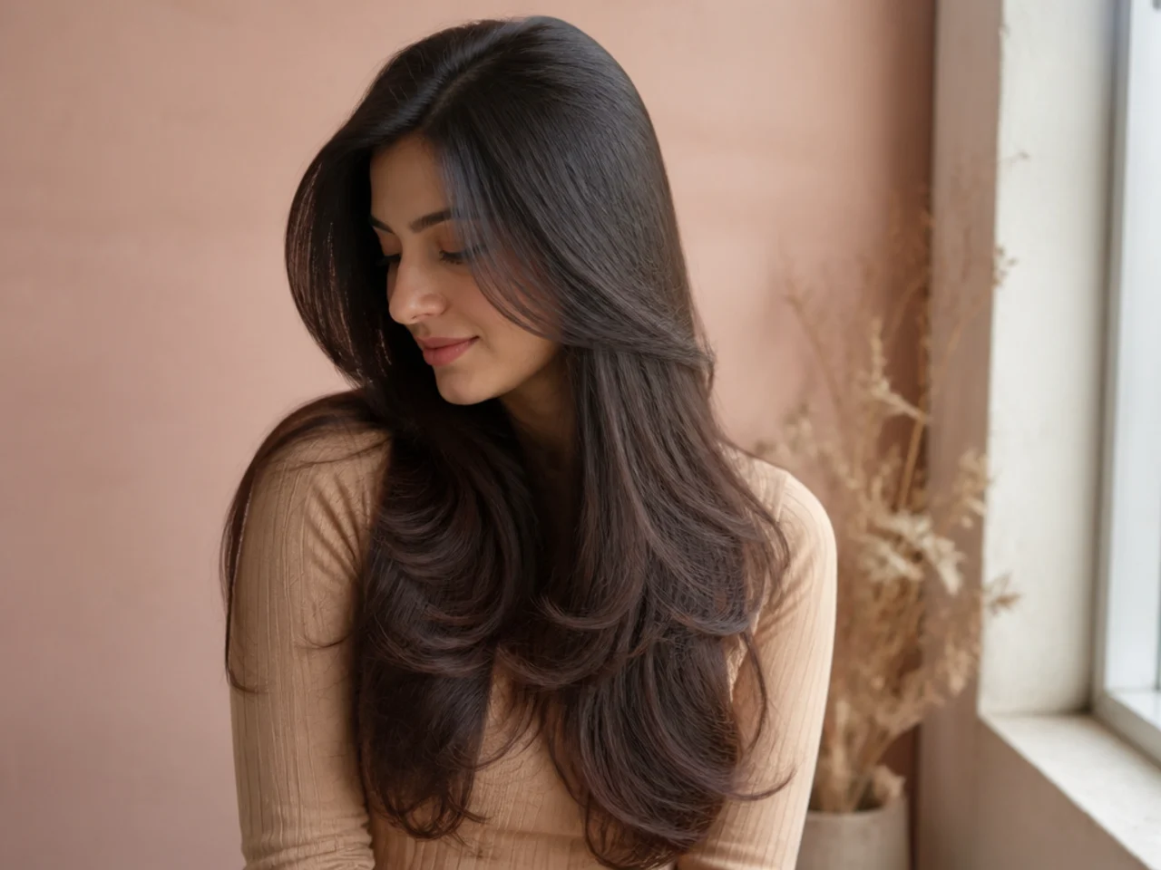 Long hair with invisible ghost layers cut inside