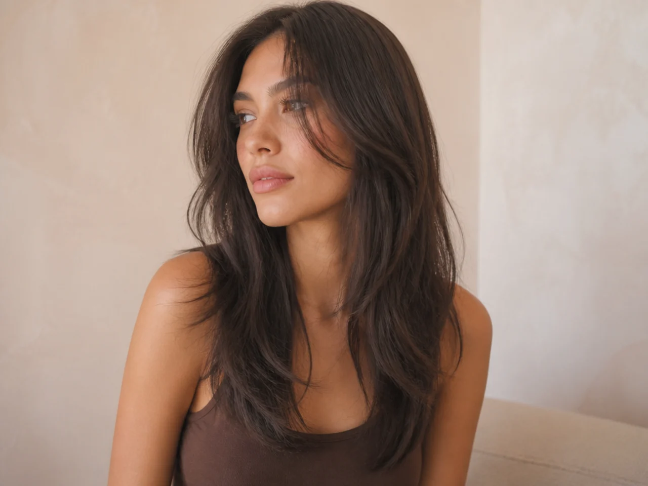 Long layered hair finished with razored ends