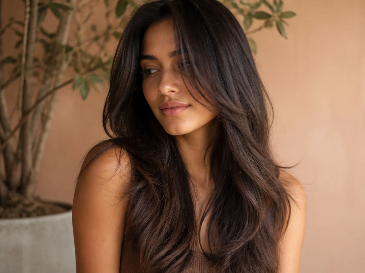 Long layered hair with softly feathered ends