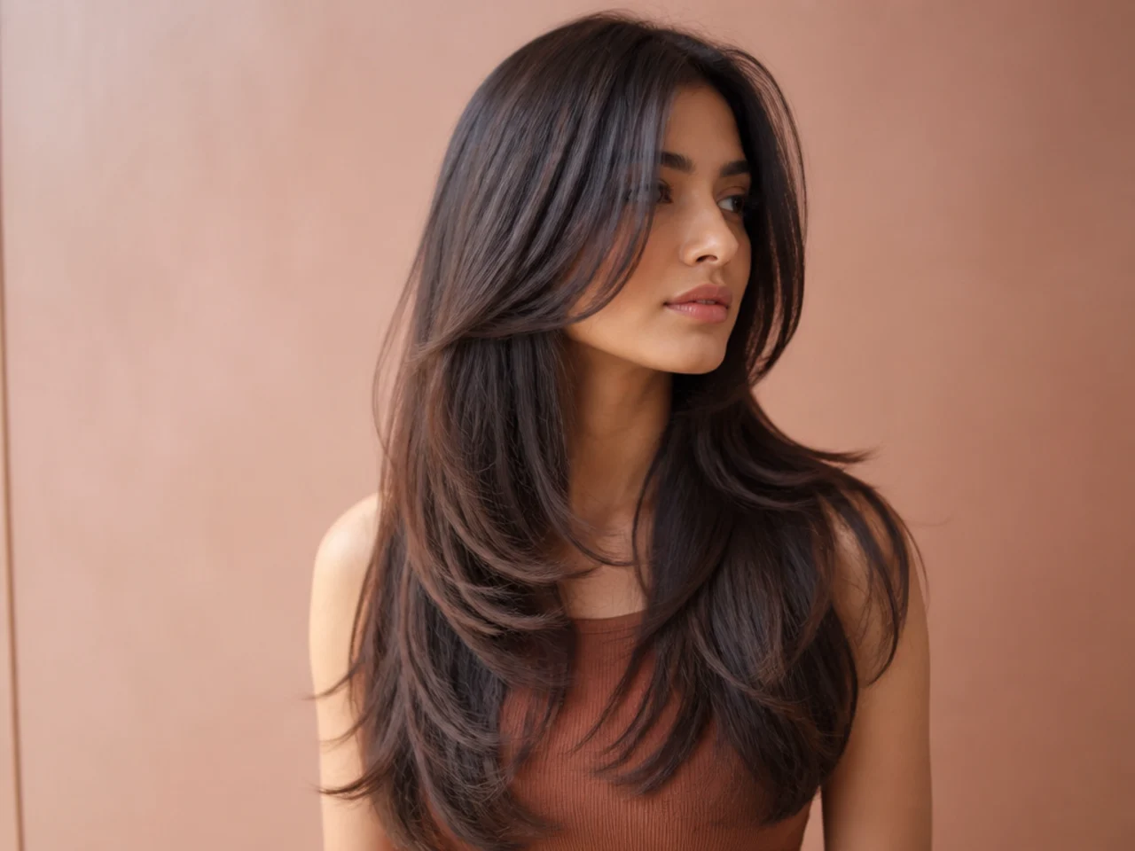 A long layered cut with the weight line marked